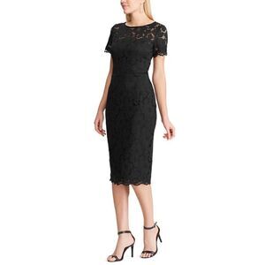 Chaps Semi Formal Black Lace and Sequin Midi dress size 4- New with tags